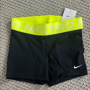 Nike Pro Dri-Fit Black Training Shorts with Neon Yellow Waistband